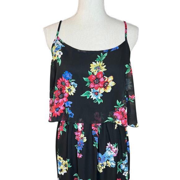 La Scala Black maxi Dress with Floral Accents flowy spring sheer multicolor - Picture 2 of 6